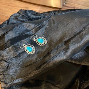 Silver Blue Turquoise Navajo Earrings -